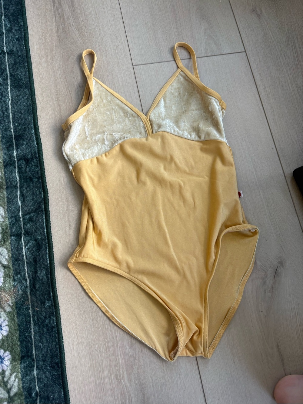 Yumiko Yellow Velvet-Trim Bodysuit